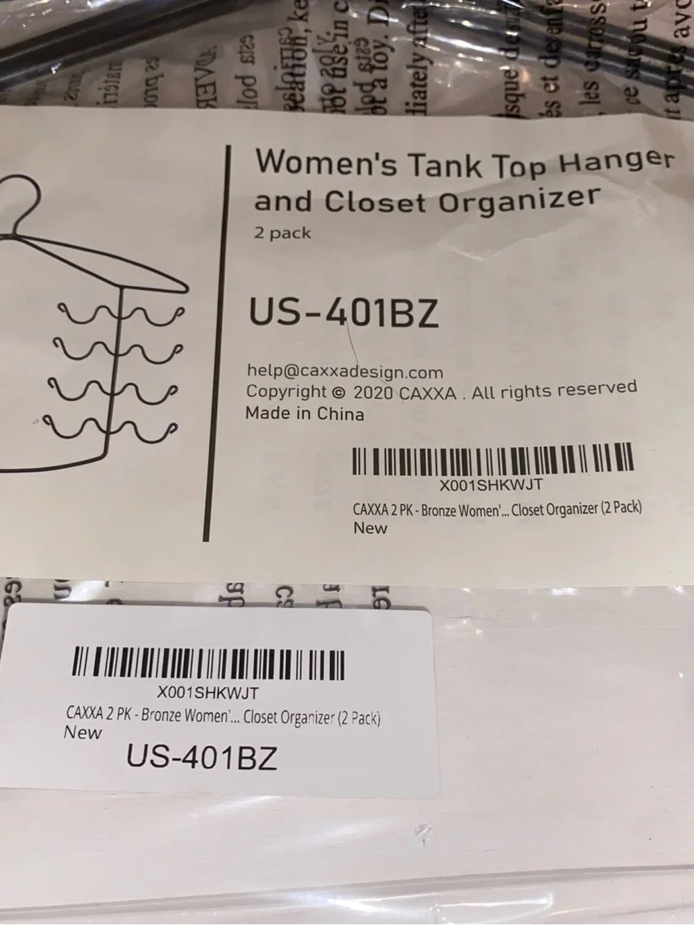 Caxxa Bronze Women's Tank Top Hanger & Closet Organizer, 2-Pack